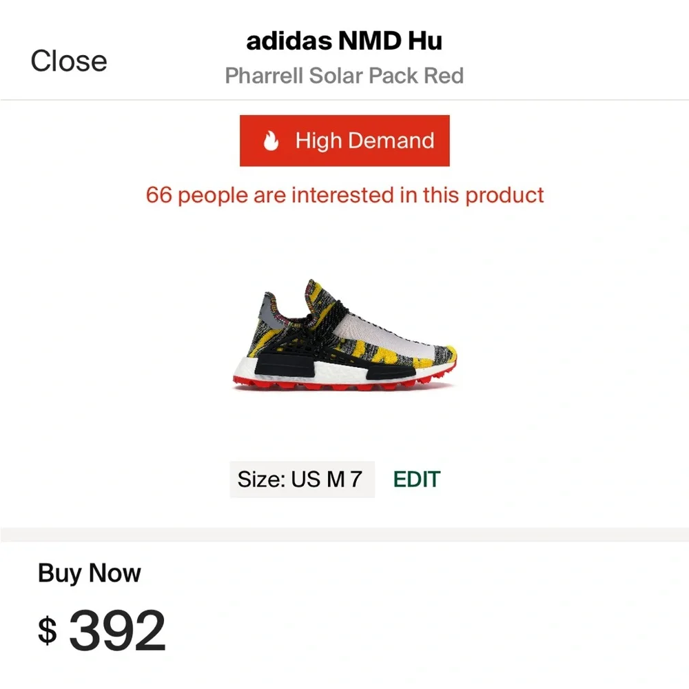 Human race NMD Pharrell adidas solar pack edition size 7(with box) - Picture 7 of 7